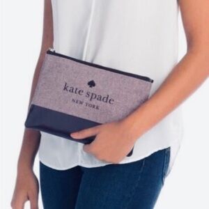 NWT Kate Spade Ash St Logo Large Tassel Pouch Wristlet Canvas in Purple ♠️